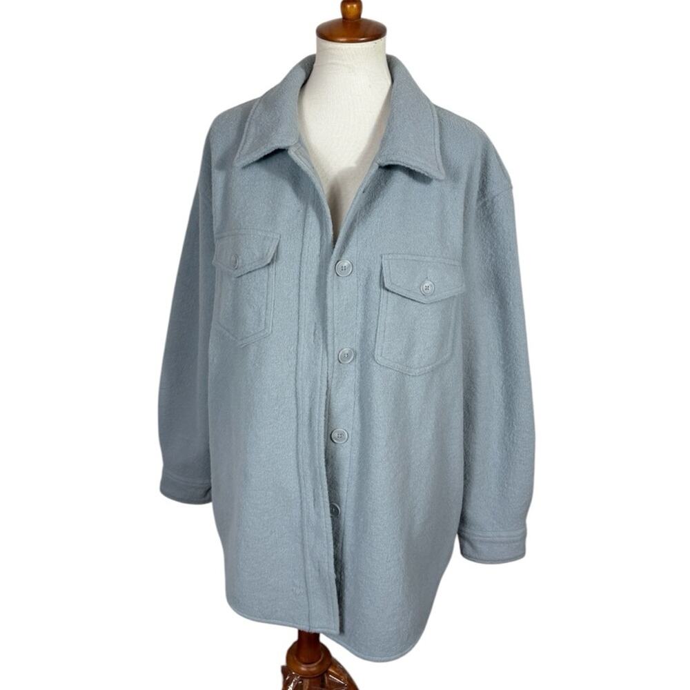Hilary Radley Cozy Blue Fleece Long Sleeve Button Up Shirt Jacket Shacket XXL